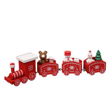 (Red) Decorations Christmas Wooden Small Train Gifts Display Window Decorations Cake Decorations 4 Trains