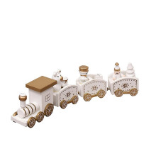 (White) Decorations Christmas Wooden Small Train Gifts Display Window Decorations Cake Decorations 4 Trains