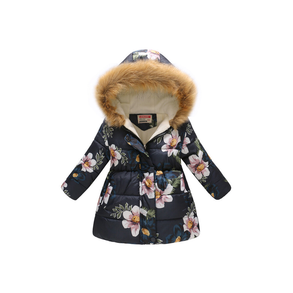 (Style 01, 5-6Years) Kids Girls Winter Jackets Floral Hooded Coats Warm