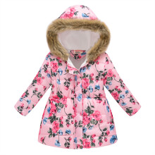 (Style 19, 4-5Years) Kids Girls Winter Jackets Floral Hooded Coats Warm