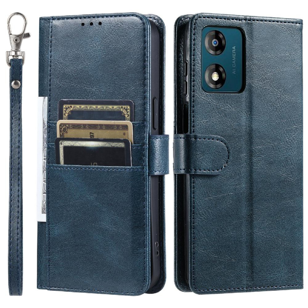 (Blue) Flip Case For Motorola Moto E13 Wallet Pu Leather Kickstand 6 Card Slots Blue 764762734350