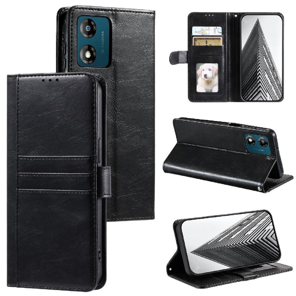 (Black) Flip Case For Motorola Moto E13 Wallet Pu Leather Kickstand 6 Card Slots Black 764762734404
