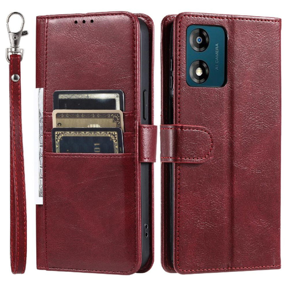 (Red) Flip Case For Motorola Moto E13 Wallet Pu Leather Kickstand 6 Card Slots Red 764762734428