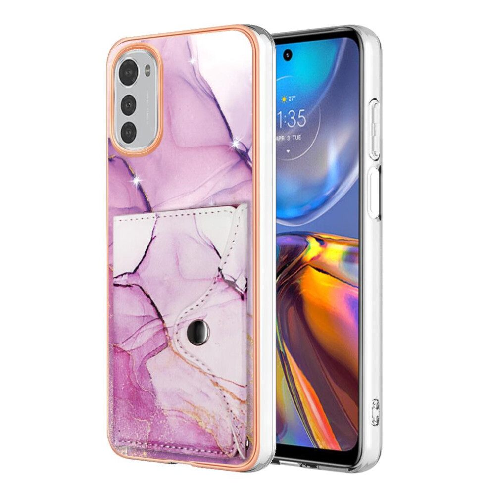 (Rose ) Case For Motorola Moto E32 4G/E32s Slim Wallet Soft Tpu Bumper Card Slots Marble Red 764762734527