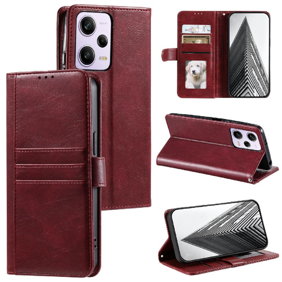 (Red) Flip Case For Xiaomi Mi Note 12 Pro 5G Kickstand Pu Leather 6 Card Slots Wallet Red 764762734633