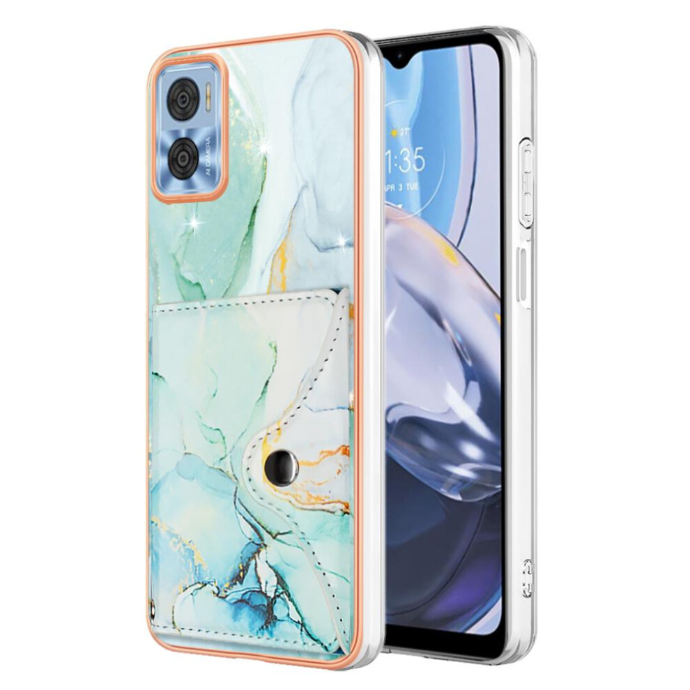 (Green) Case For Motorola Moto E22 Marble Soft Tpu Bumper Slim Wallet Card Slots Green 764762734688