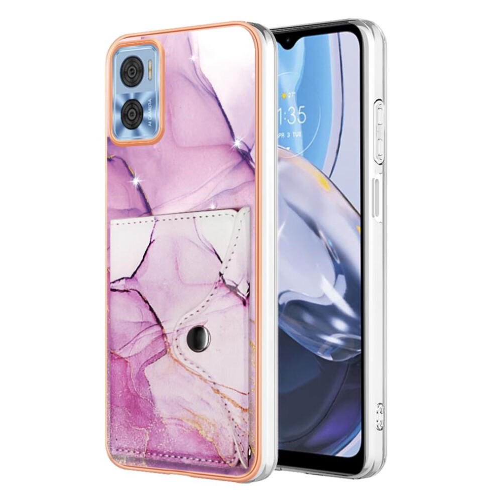 (Rose ) Case For Motorola Moto E22 Marble Soft Tpu Bumper Slim Wallet Card Slots Red 764762734657