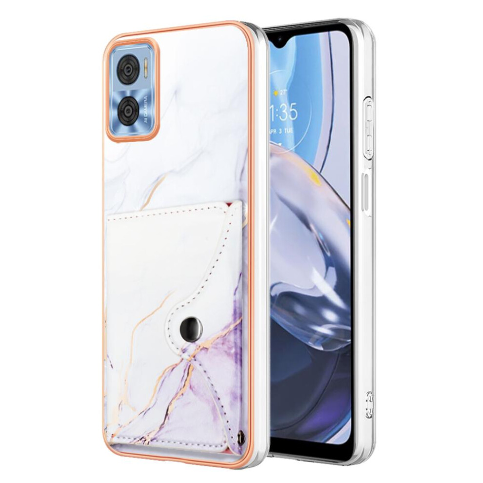 (Purple) Case For Motorola Moto E22 Marble Soft Tpu Bumper Slim Wallet Card Slots Purple 764762734671