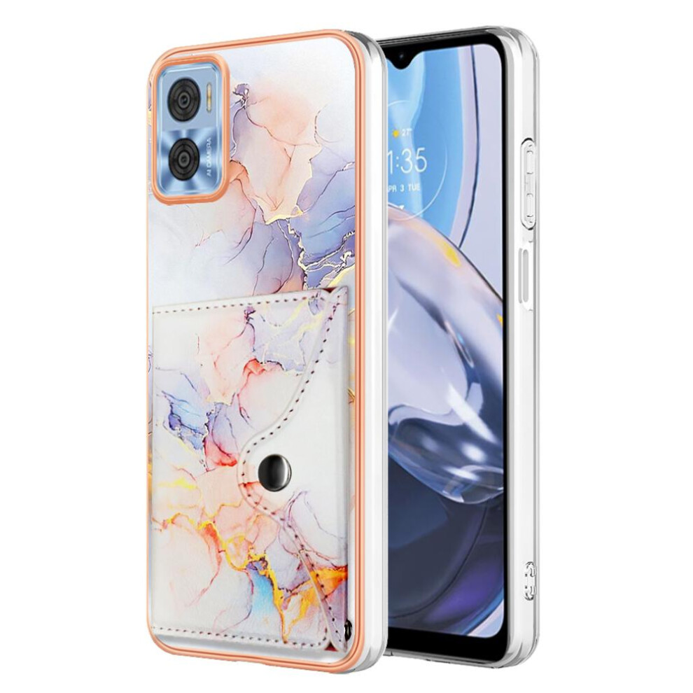(White) Case For Motorola Moto E22 Marble Soft Tpu Bumper Slim Wallet Card Slots White 764762734640