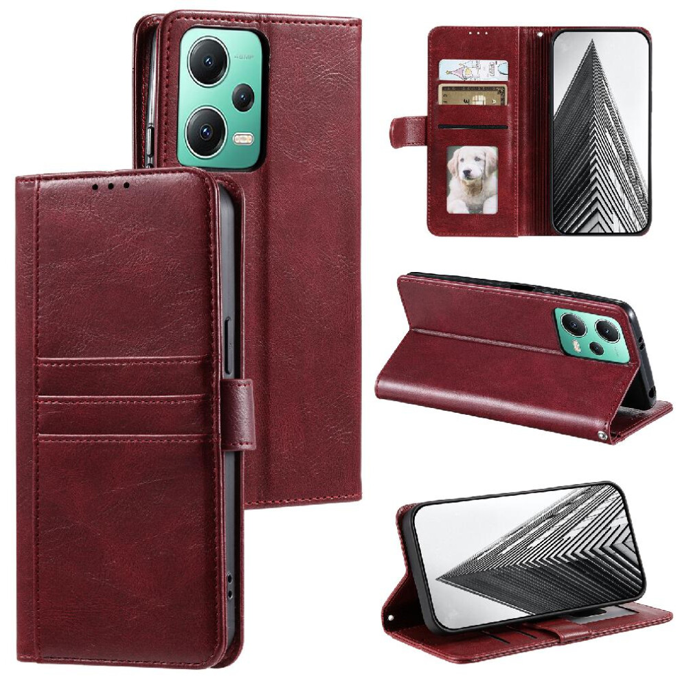 (Red) Flip Case For Xiaomi Mi Note 12 5G Pu Leather Wallet Kickstand 6 Card Slots Red 764762734848