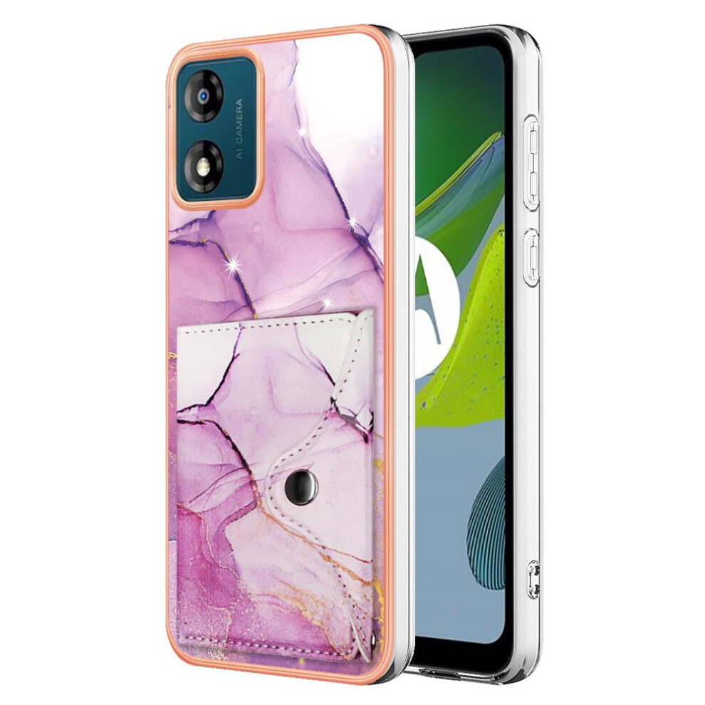 (Rose ) Case For Motorola Moto E13 Card Slots Slim Wallet Marble Soft Tpu Bumper Red 764762734916