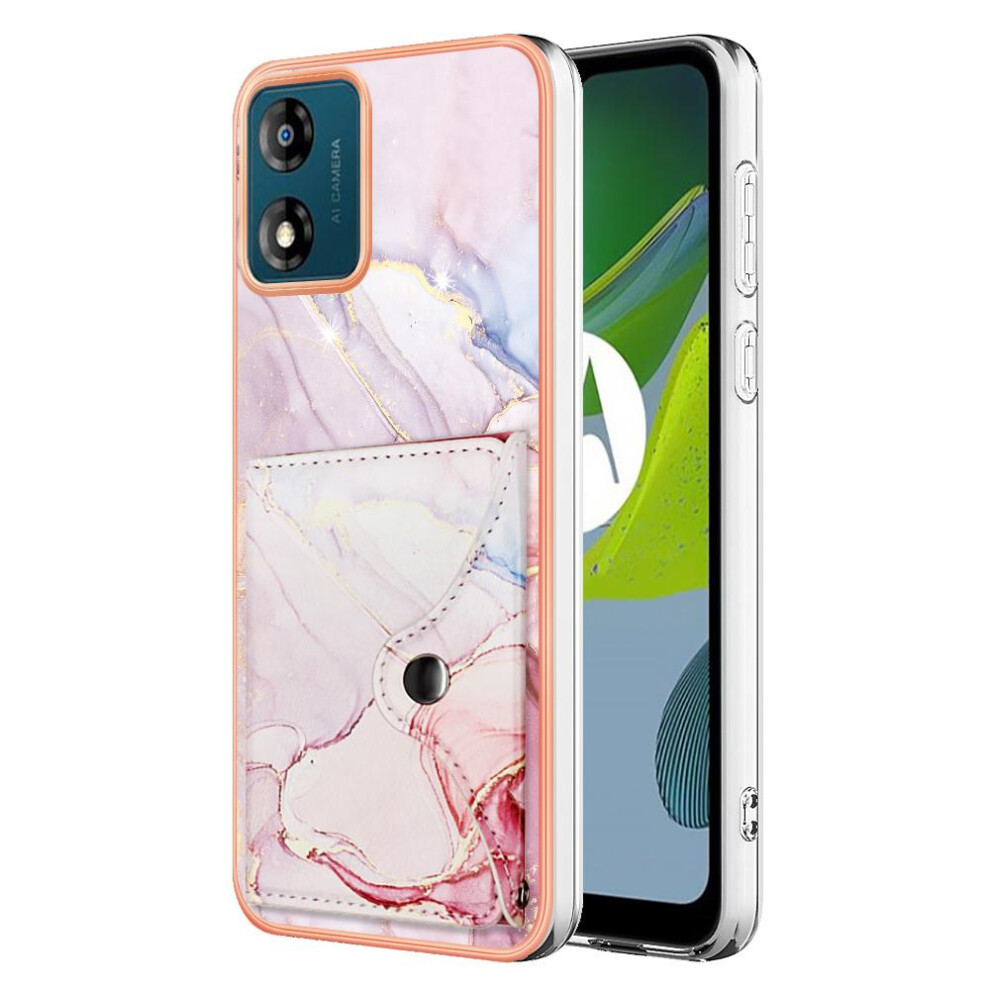 (Pink) Case For Motorola Moto E13 Card Slots Slim Wallet Marble Soft Tpu Bumper Pink 764762734923