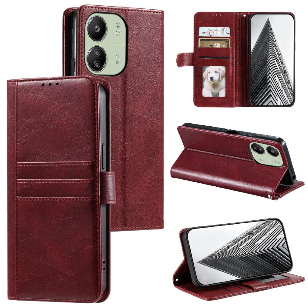 (Red) Flip Case For Xiaomi Mi 13C 4G/5G Kickstand Pu Leather 6 Card Slots Wallet Red 764762735333