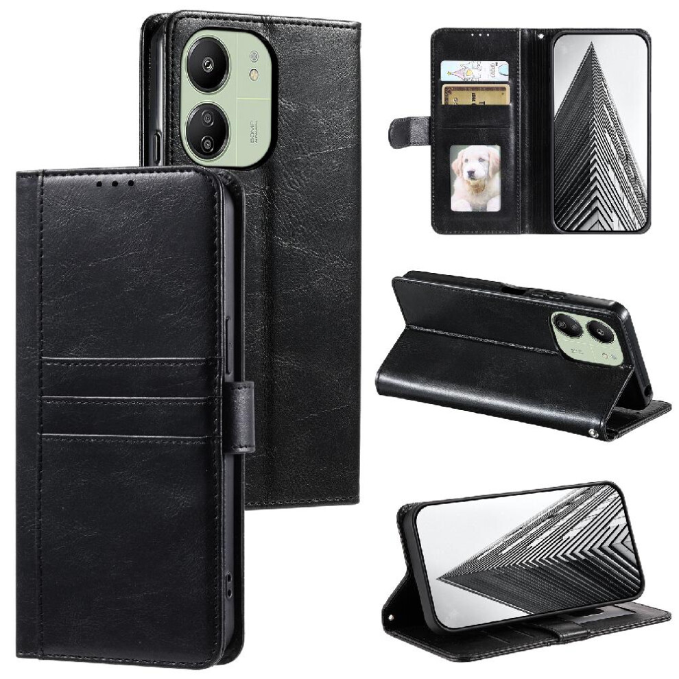 (Black) Flip Case For Xiaomi Redmi 13C 4G/5G Kickstand Pu Leather 6 Card Slots Wallet Black 764762735319
