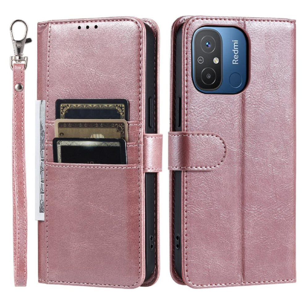 (Pink) Flip Case For Xiaomi Redmi 12C Kickstand Wallet Pu Leather 6 Card Slots Pink 764762735456
