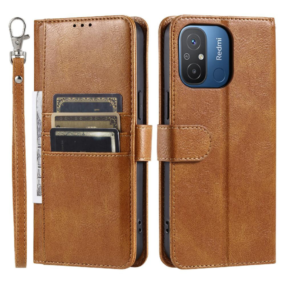 (Brown) Flip Case For Xiaomi Redmi 12C Kickstand Wallet Pu Leather 6 Card Slots Brown 764762735487