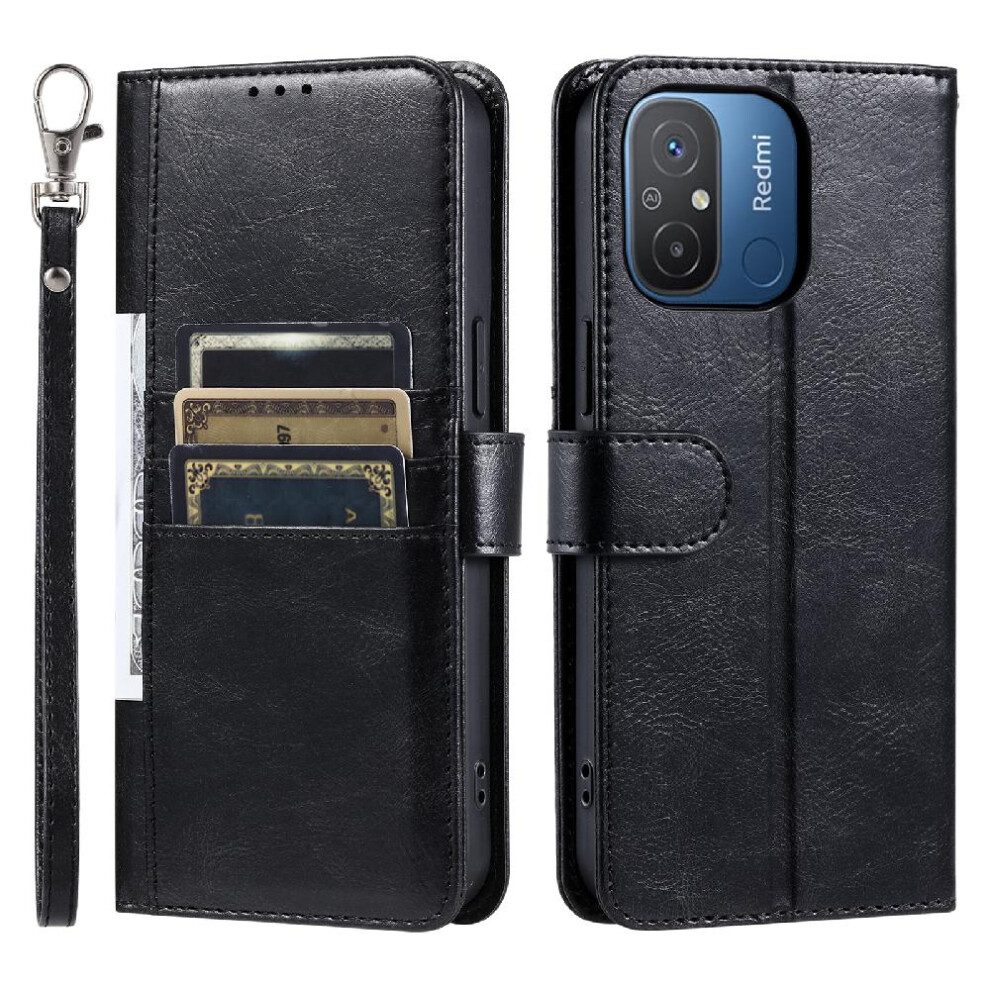 (Black) Flip Case For Xiaomi Redmi 12C Kickstand Wallet Pu Leather 6 Card Slots Black 764762735494