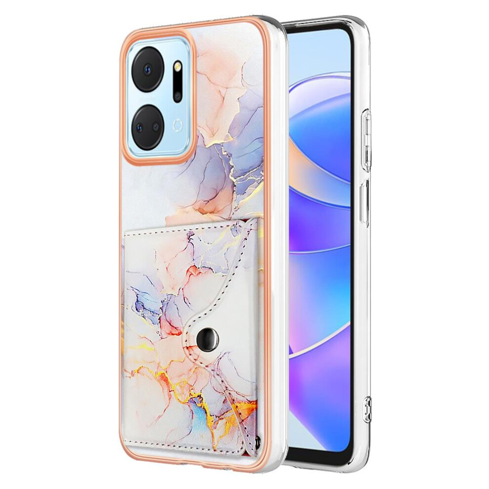 (White) Case For Honor X7a Soft Tpu Bumper Card Slots Marble Slim Wallet White 764762736538