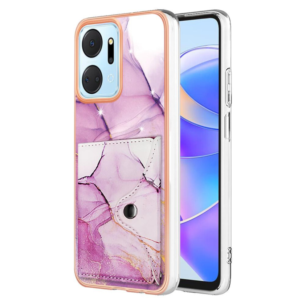 (Rose ) Case For Honor X7a Soft Tpu Bumper Card Slots Marble Slim Wallet Red 764762736545