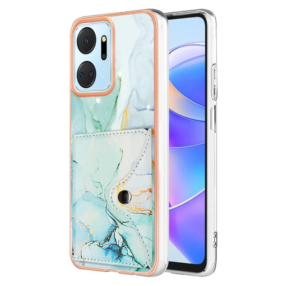 (Green) Case For Honor X7a Soft Tpu Bumper Card Slots Marble Slim Wallet Green 764762736576