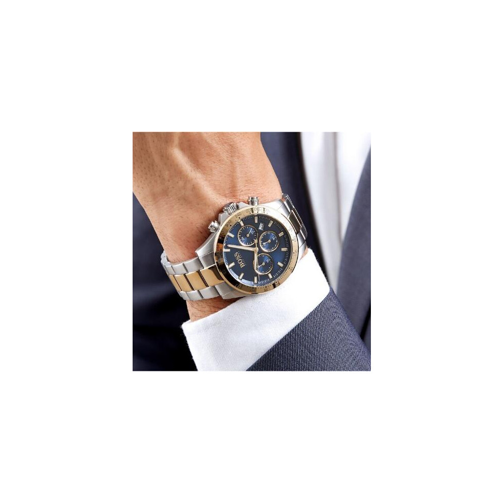 NEW HUGO BOSS 1513767 HERO SPORT BLUE & SILVER GOLD TONE MEN WATCH