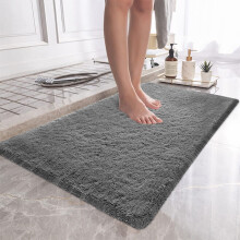 (Silver, 60 x 110 cm (2 ft x 3 ft 7 in)) Non Slip Door Mat Indoor Outdoor Shaggy Rugs Washable Bedroom Kitchen Floor Mats