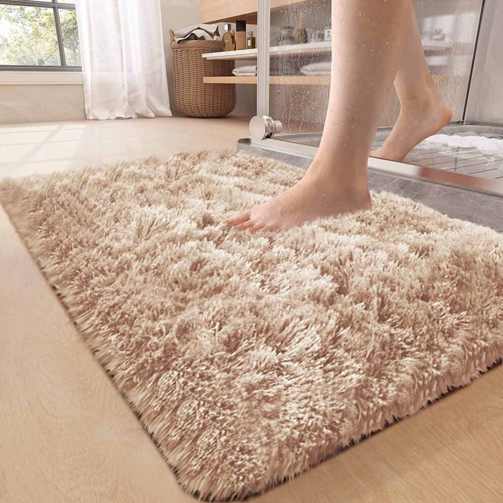 (Beige, 60 x 110 cm (2 ft x 3 ft 7 in)) Non Slip Door Mat Indoor Outdoor Shaggy Rugs Washable Bedroom Kitchen Floor Mats