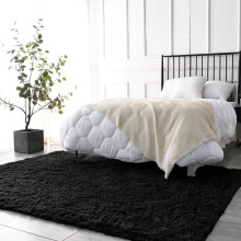 (Black, 80 x 150 cm (2 ft 6 in x 5 ft)) Non Slip Door Mat Indoor Outdoor Shaggy Rugs Washable Bedroom Kitchen Floor Mats