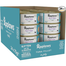 Applaws Natural Wet Kitten Food, Tuna in Jelly Tin, 70g (Pack of 24) (Packaging May Vary)