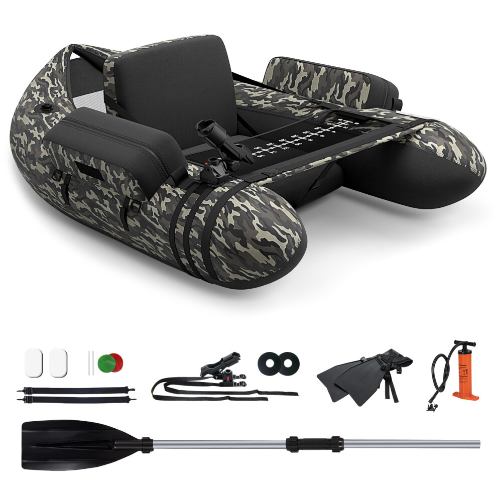 Inflatable Fishing Boat PVC Float Tube W/ Pump, Flippers & Paddle