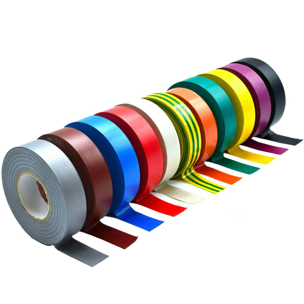 (MULTIPACK, 11 ROLLS) Electrical Insulation Tape PVC Flame Retardant 19mm x 20m