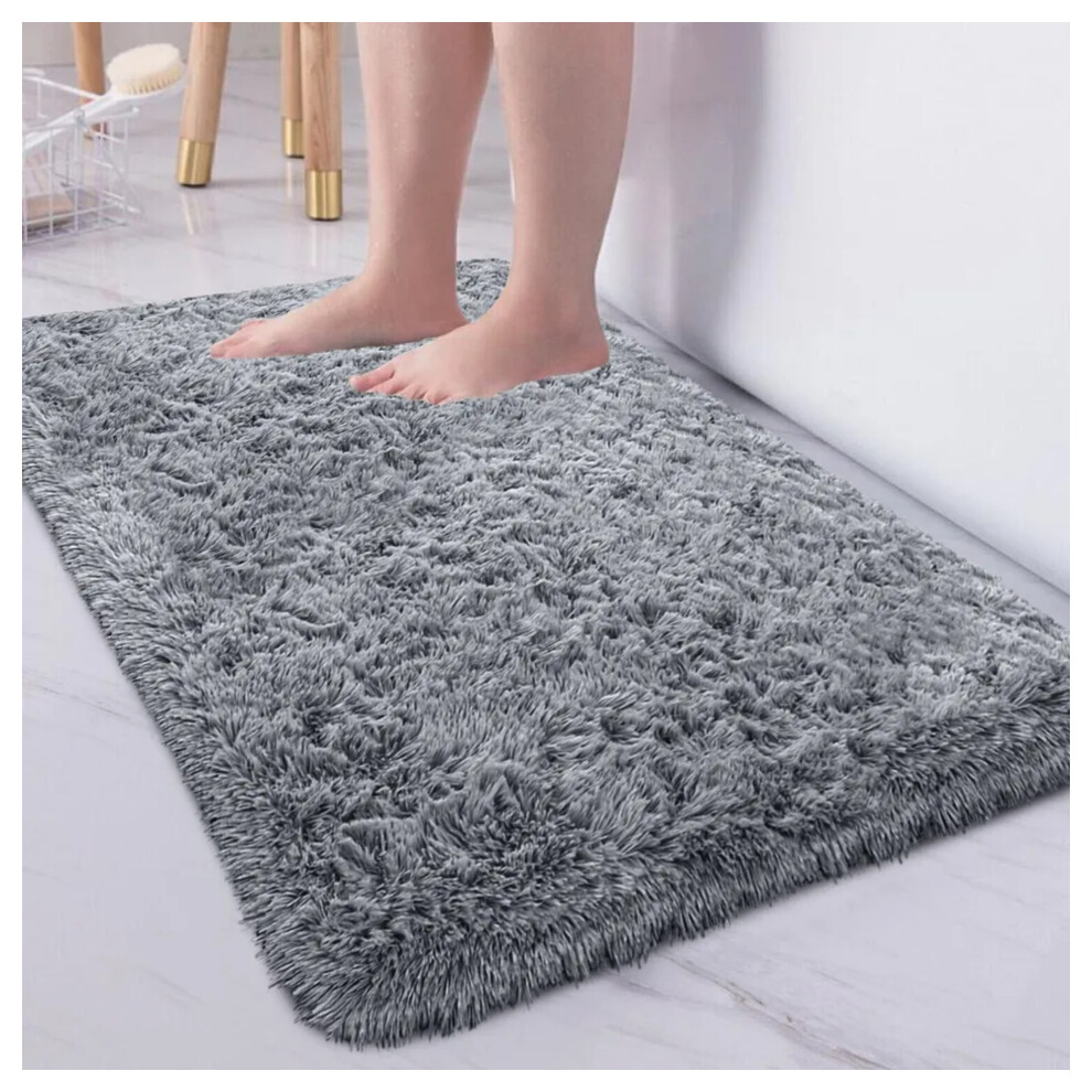 (50x80 cm (1ft 6in x 2ft 6in)- Small Door Mat/ Bath Mat, Grey Rugs) Extra Large Shaggy Rugs Living Room Rug Carpet Mat