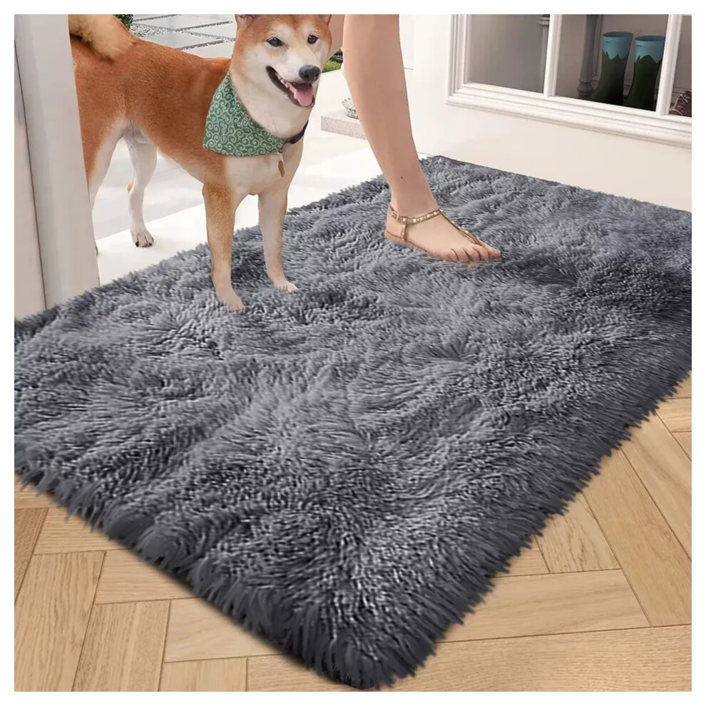 (60x110 cm (2ft x 3ft 7in)- Large Door Mat/ Bath Mat, Grey Rugs) Extra Large Shaggy Rugs Living Room Rug Carpet Mat