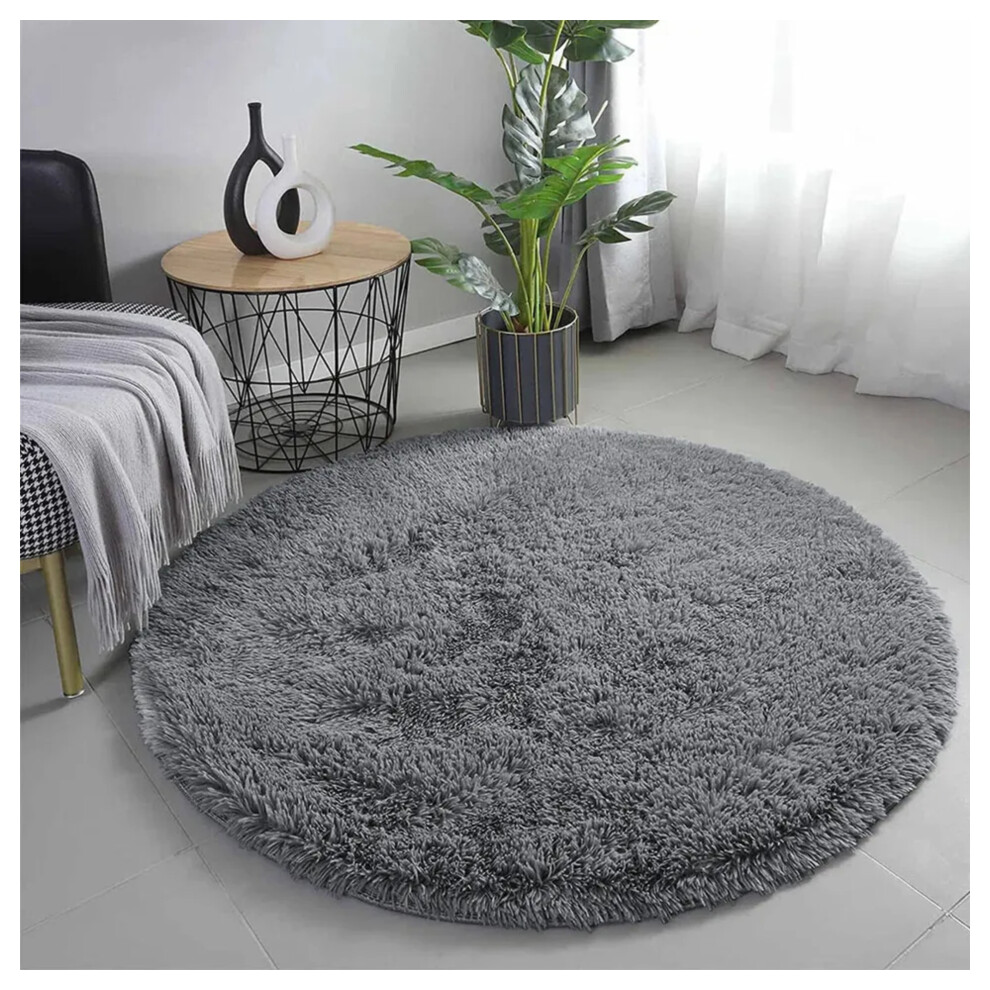 (120x120 cm (4ft x 4ft)- Circle Round Rug/ Carpet, Grey Rugs) Extra Large Shaggy Rugs Living Room Rug Carpet Mat