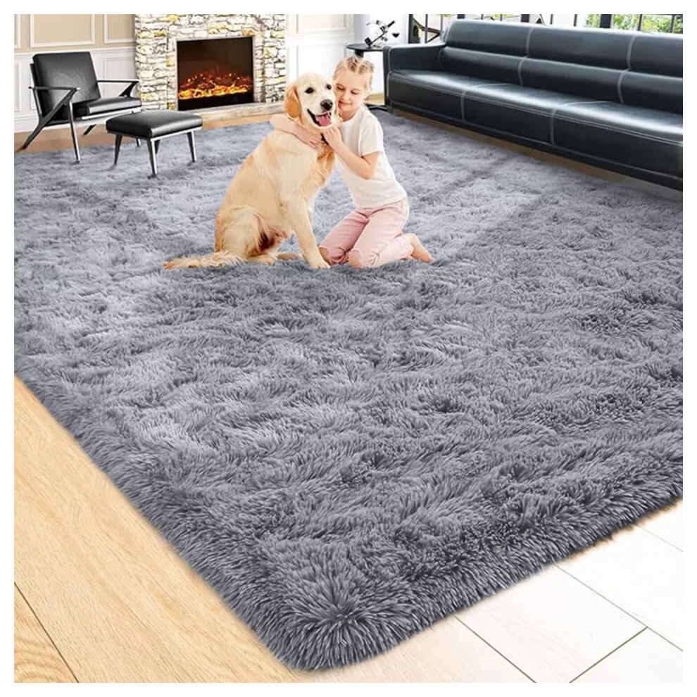 (200cm x 290cm (6ft 8in x 9ft 7in)- Extra Large Area Rug/ Carpet, Grey Rugs) Extra Large Shaggy Rugs Living Room Rug Carpet Mat