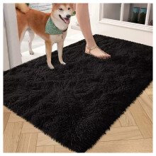 (60x110 cm (2ft x 3ft 7in)- Large Door Mat/ Bath Mat, Black Rugs) Extra Large Shaggy Rugs Living Room Rug Carpet Mat