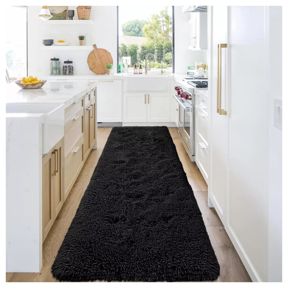 (80x150 cm (2ft 8in x 5ft)- Large Runner Rug/ Carpet, Black Rugs) Extra Large Shaggy Rugs Living Room Rug Carpet Mat