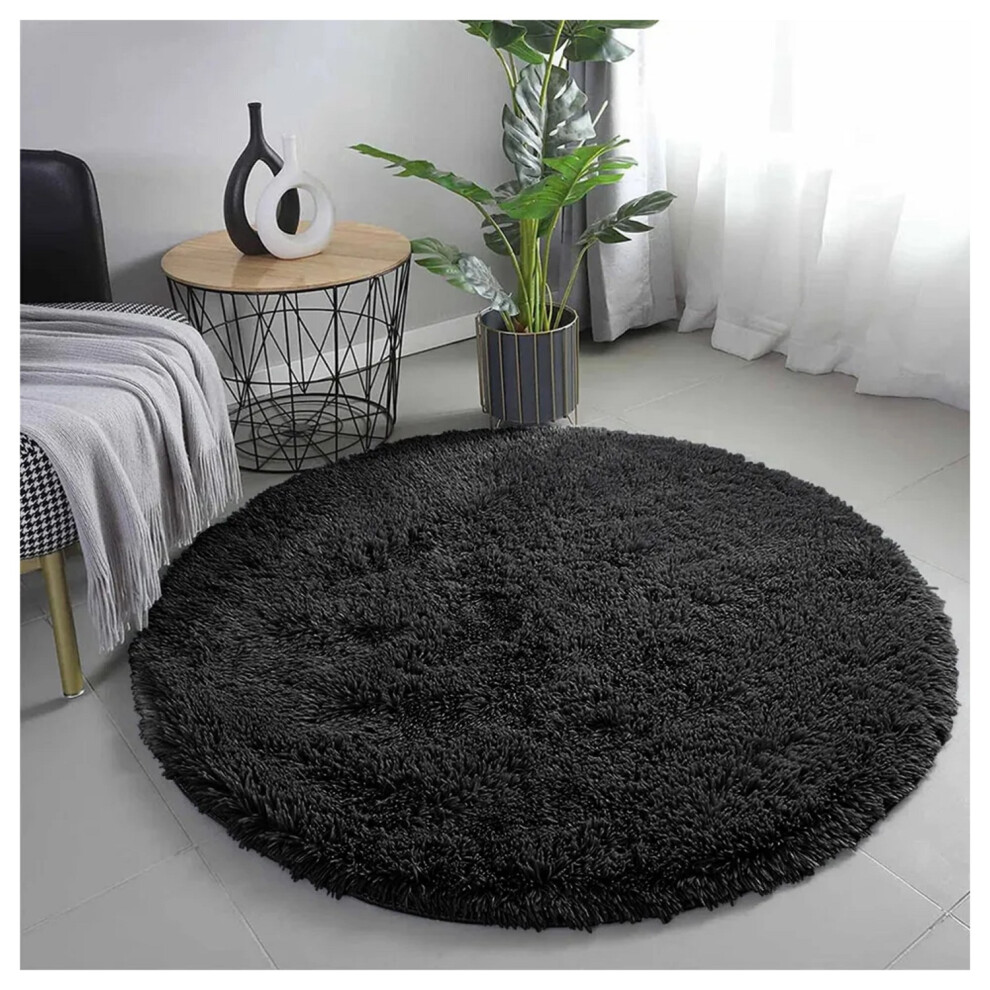 Imperial Rooms (120X120 Cm (4Ft X 4Ft)- Circle Round Rug/ Carpet, Rugs) Extra Large Shaggy Rugs Living Room Rug Carpet Mat Black