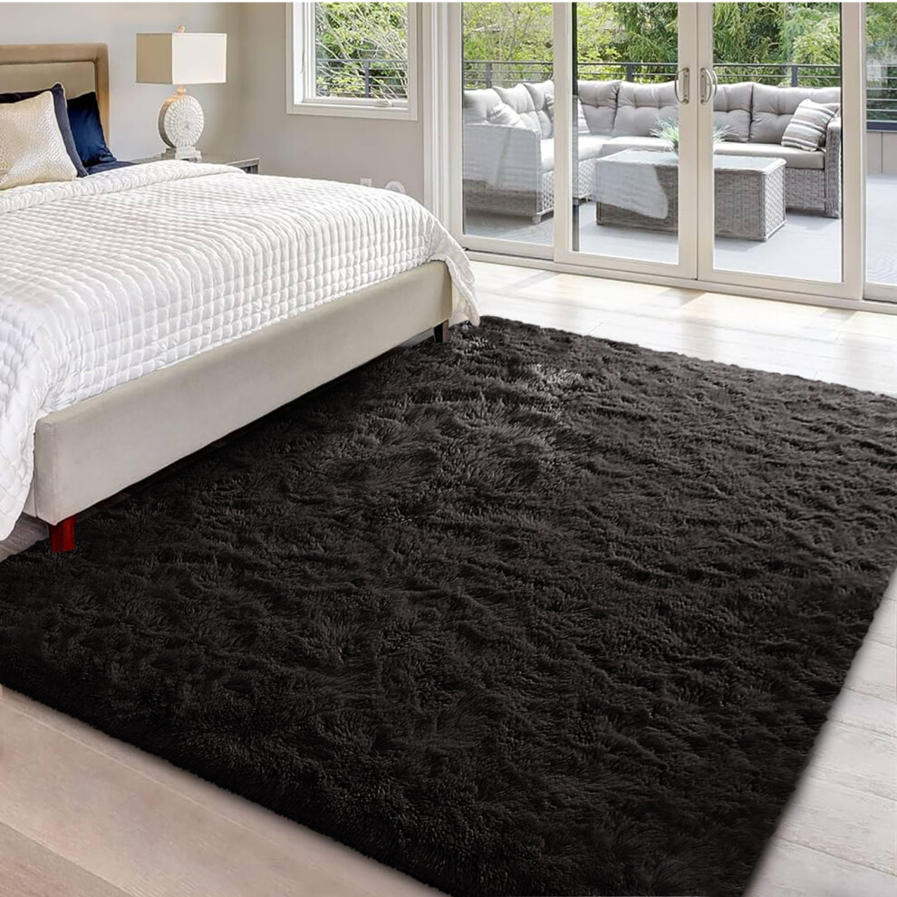 (120cm x 170cm (4ft x 5ft 8in)- Small Area Rug/ Carpet, Black Rugs) Extra Large Shaggy Rugs Living Room Rug Carpet Mat