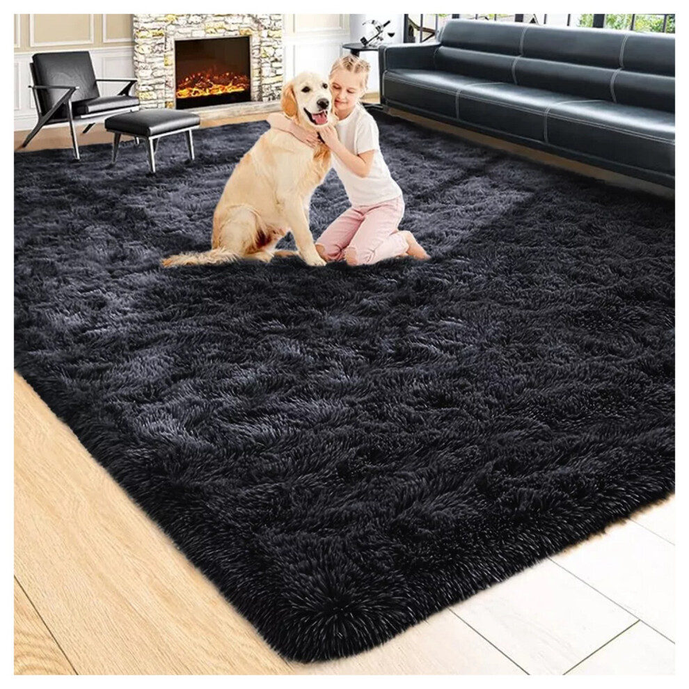 (200cm x 290cm (6ft 8in x 9ft 7in)- Extra Large Area Rug/ Carpet, Black Rugs) Extra Large Shaggy Rugs Living Room Rug Carpet Mat