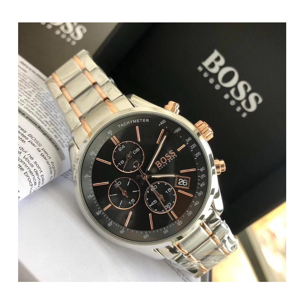 NEW HUGO BOSS HB1513473 GRAND PRIX GOLD AND SILVER TONE MEN'S WATCH