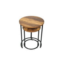 Warm Oak Round Nest of 2 Tables Living Room Furniture Space Saving