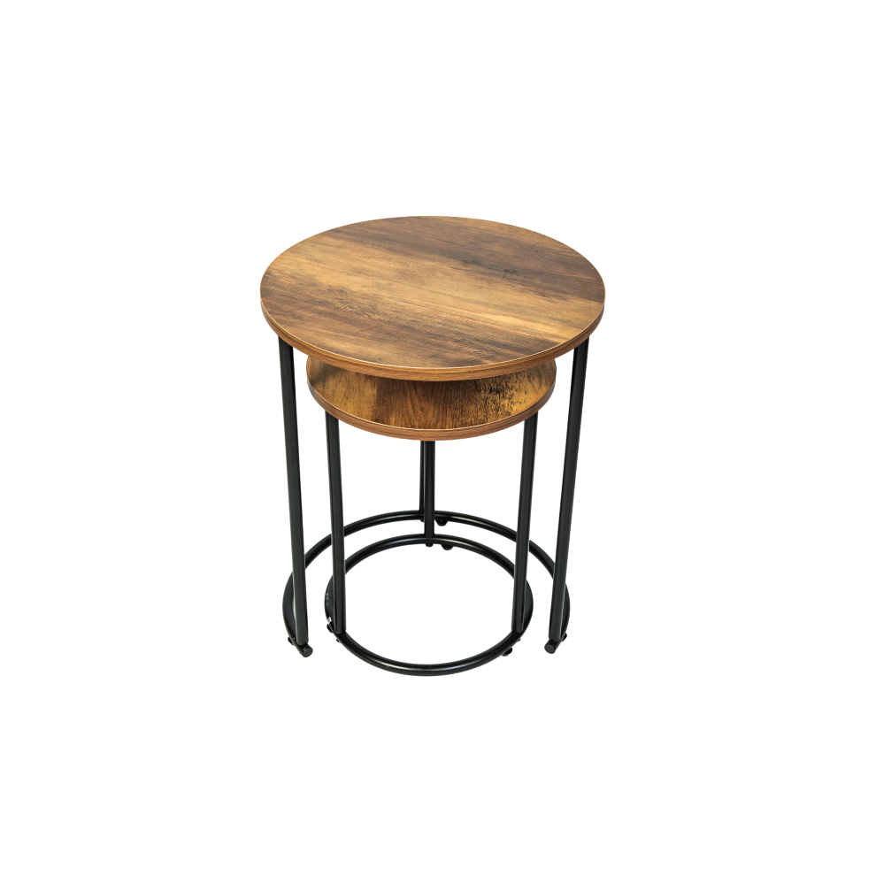 Warm Oak Round Nest of 2 Tables Living Room Furniture Space Saving