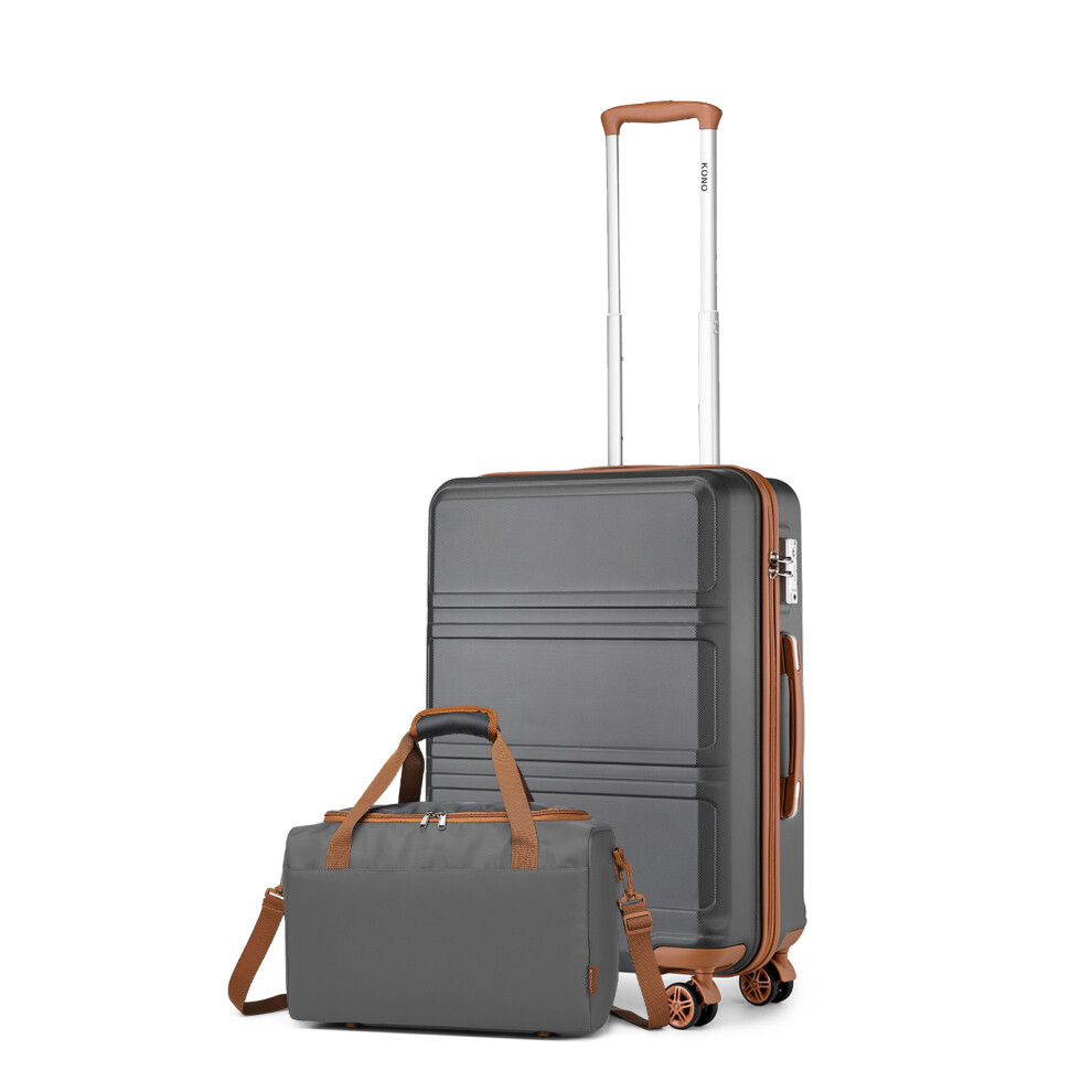 (Grey Brown, 20 inch suitcase + travel bag) 2 or 4 Pieces ABS Hard  Shell Suitcase And Travel Bag