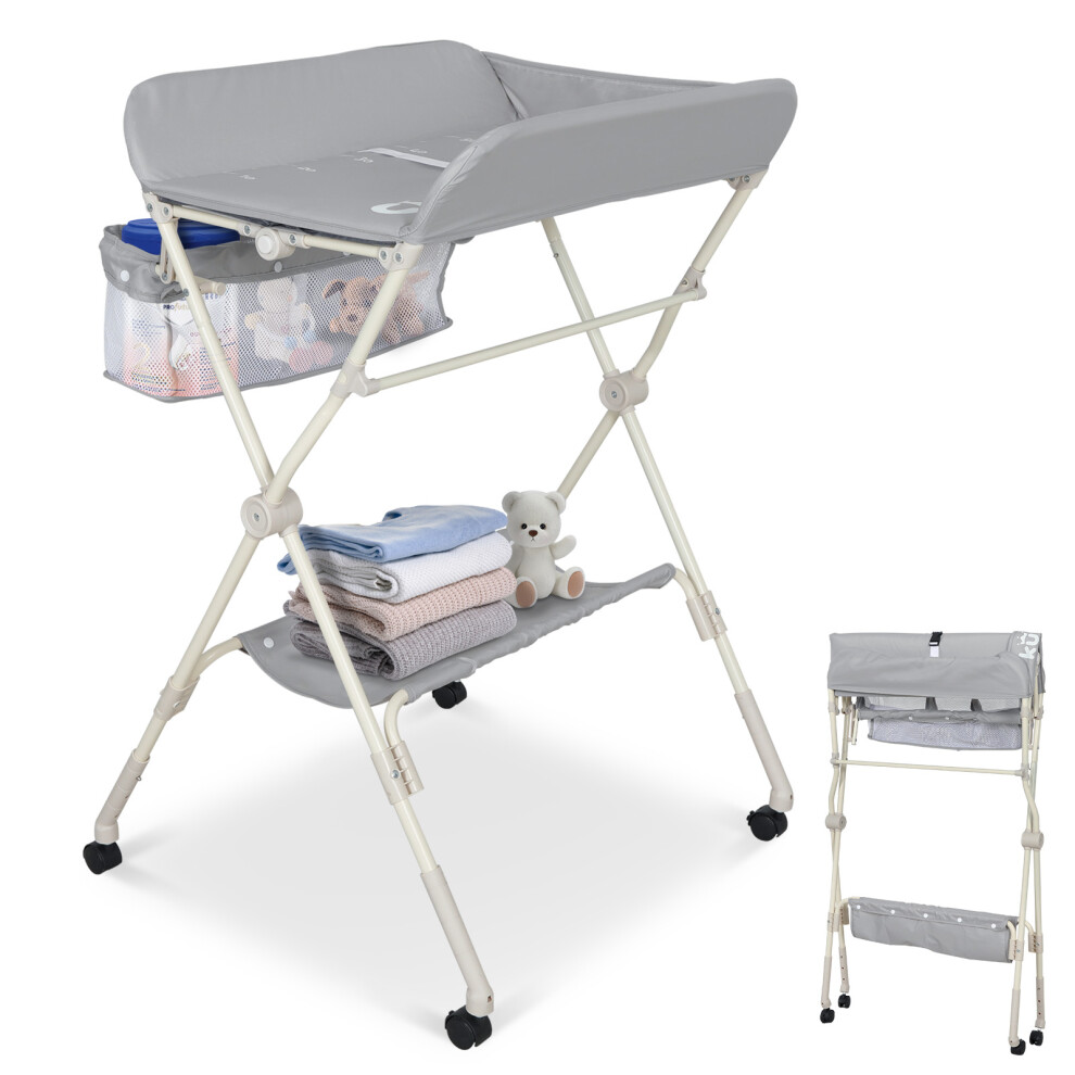 Folding Baby Changing Table Adjustable Diaper Infant Care Station Grey