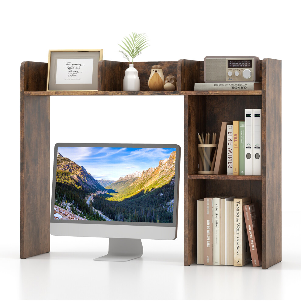 Costway 3-Tier Desktop Industrial Bookcase Wooden Organiser Display Shelves Brown
