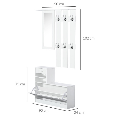 Homcom HOMCOM Entryway Organizer Shoe Storage Space Saving Mirror Chest Wardrobe Drawer 1