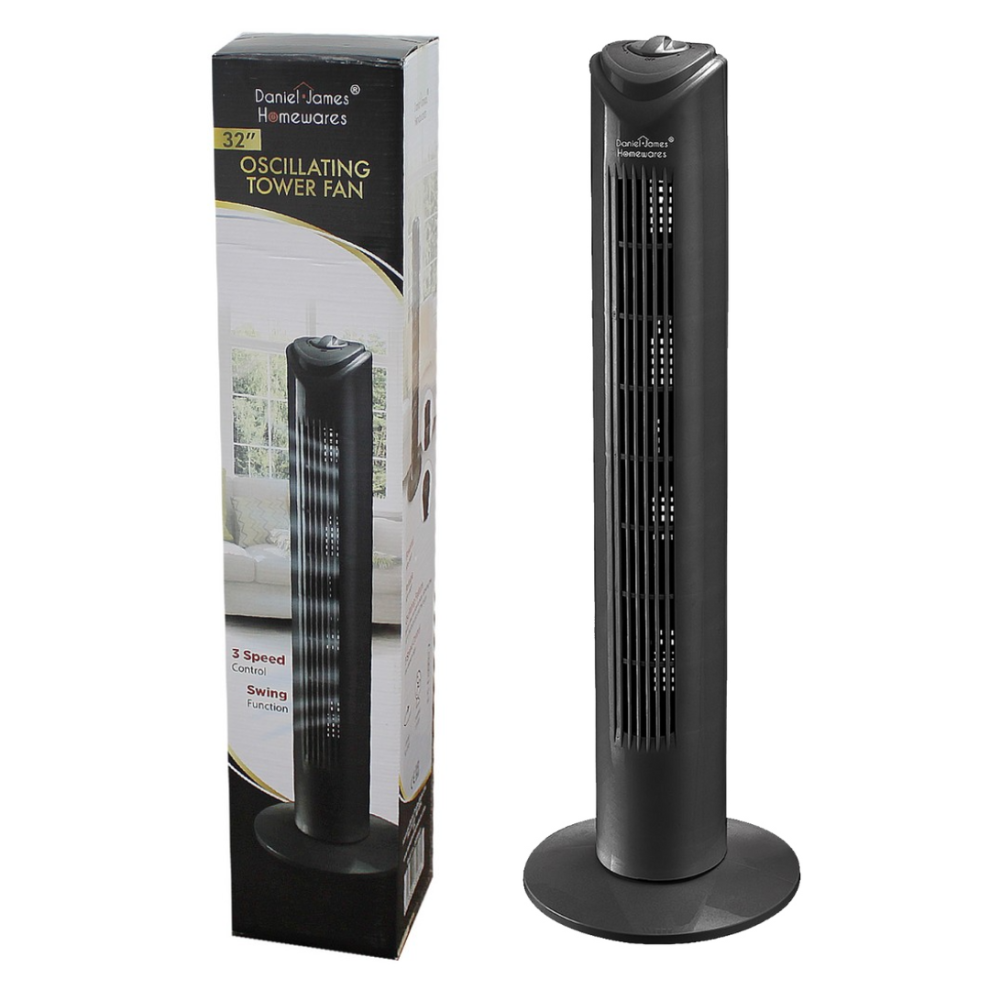 (Black ) Electric Oscillating Tower Fan 32'' Free Standing 3 Speed Settings Portable Cold Air Cooler