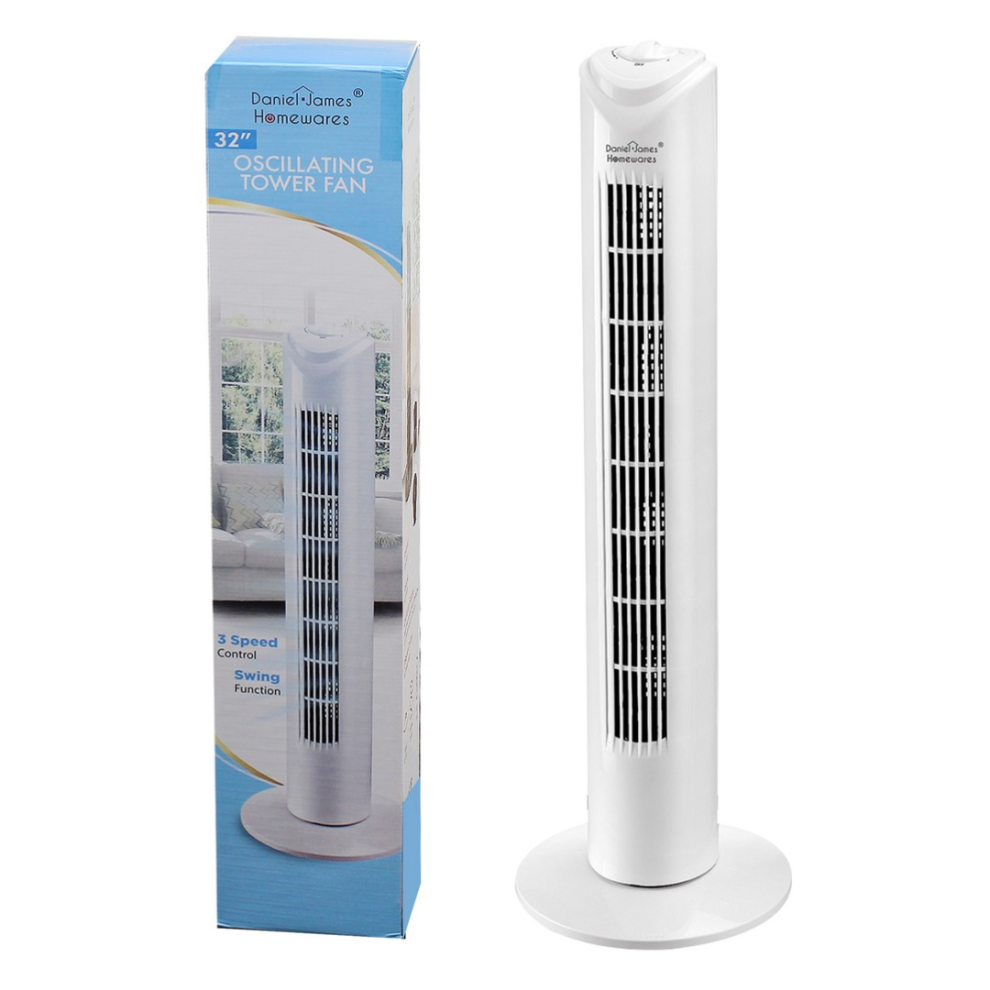 (White ) Electric Oscillating Tower Fan 32'' Free Standing 3 Speed Settings Portable Cold Air Cooler