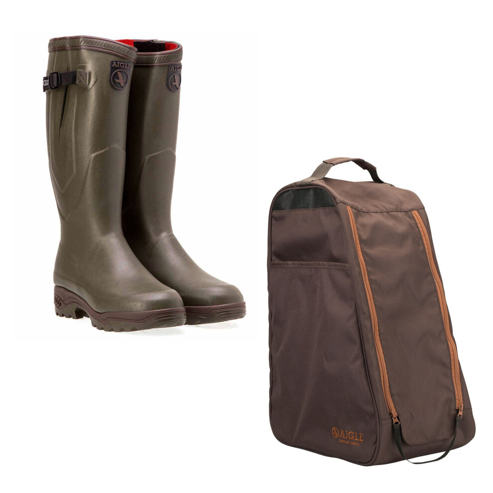 (12, khaki) Aigle Parcours 2 ISO Insulated Wellington Boots with Aigle Boot bag